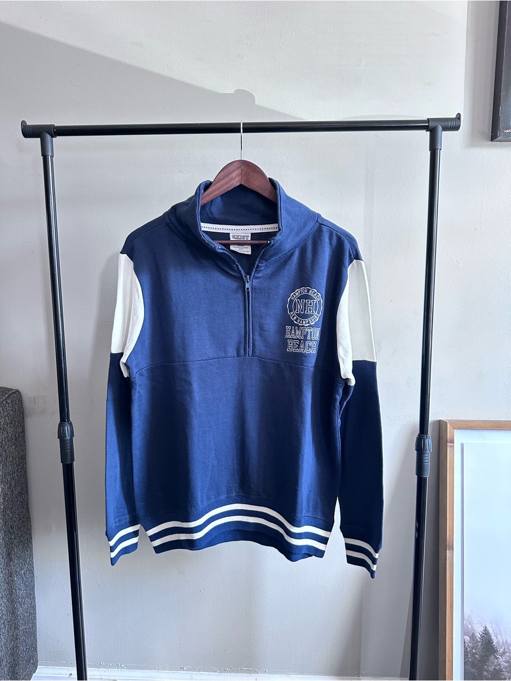 Exist Beach Hampton Beach Quarter Zip Sweatshirt – Size Medium | Navy & Cream - Picture 3 of 16